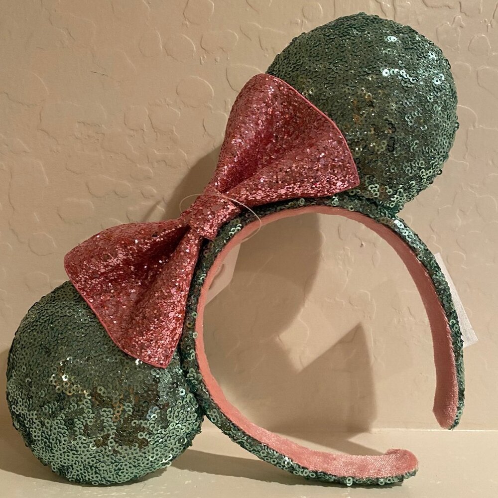 Pink and Mint Glitter Bow Minnie Mouse Ears Headband